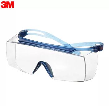 3M SF3701ASGAF แว่นตานิรภัยครอบแว่นสายตา กรอบสีฟ้า เลนส์ใส 